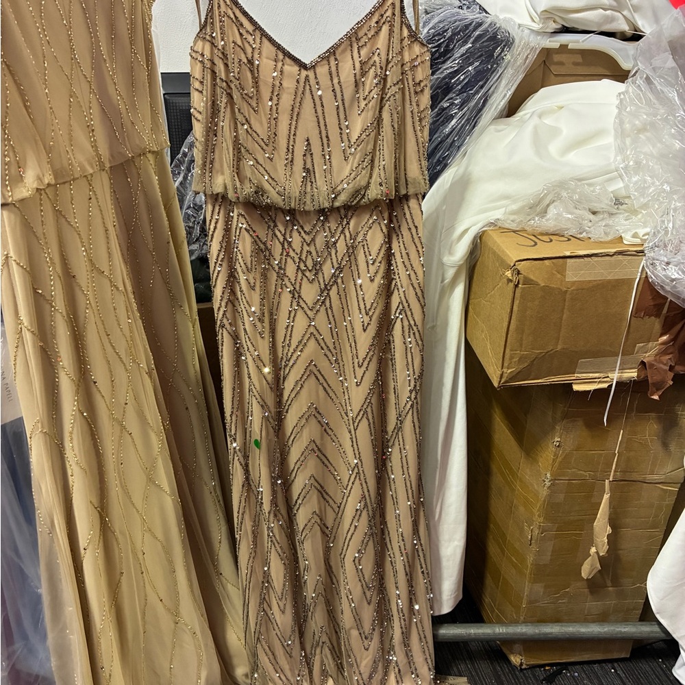 Adrianna Papell NWT SZ 4 Champagne Beaded Evening Gown Art Deco GALA MOB Formal - Picture 5 of 10